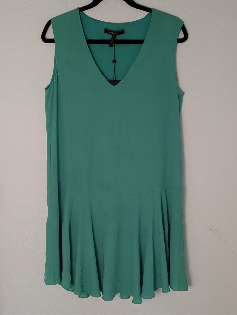 BCBG Max Azria Clea Double Flounce Mini Dress Women Sz S Light Green Sleeveless